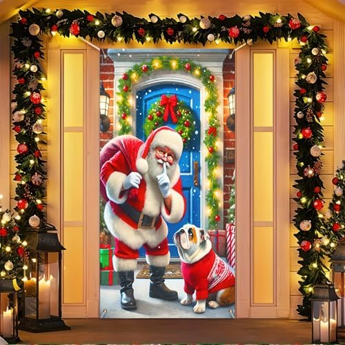 BlissYard Christmas Door Cover Santa Bulldog 35x71 Inch Polyester - Image 4