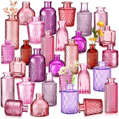 Yaomiao 30 Pcs Glass Bud Vases Centerpieces, Pink Purple Red Series by Yaomiao