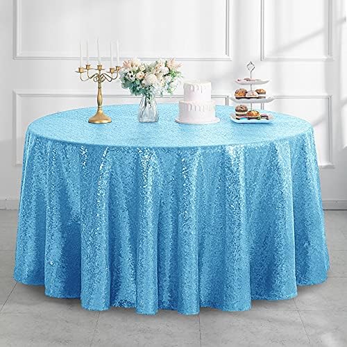 Pufogu 50" Round Turquoise Sequin Tablecloth Glitter Turquoise Blue Table Cloths for Birthday Wedding Bridal Baby Shower Party Decorations by Pufogu