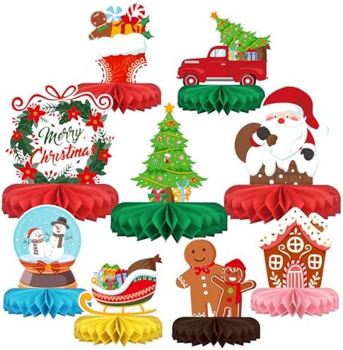 Merry Christmas Party Decorations Bundle - Includes Festive Christmas Honeycomb Centerpieces ，Santa Claus Snowman Table Toppers, Perfect for Classroom Decor, Christmas & Winter Birthday Party Supplies by Gatherfun