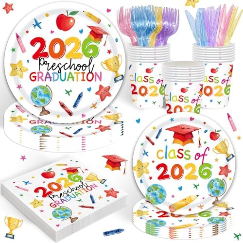 120Pcs 2026 Preschool Graduation Party Decorations Tableware Set by REJOICEBUNNY