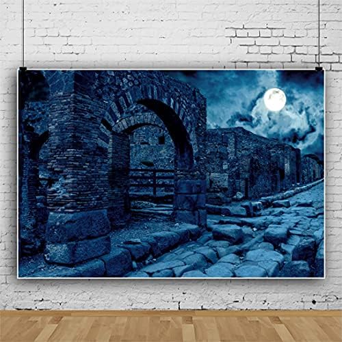 Renaiss 5x3ft Stone Town Backdrop Full Moon Dark Blue Cloudy Night Photography Background Bleak Vintage Punk Gothic Rock Photo Studio Live Room Prop Video Supplies Boy Girl Kids Cool Portraiture Decor - Image 3