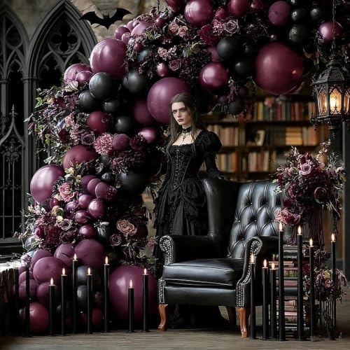 Dark Purple Black Balloon Double Stuffed Black Burgundy Plum Balloon Arch - Image 2