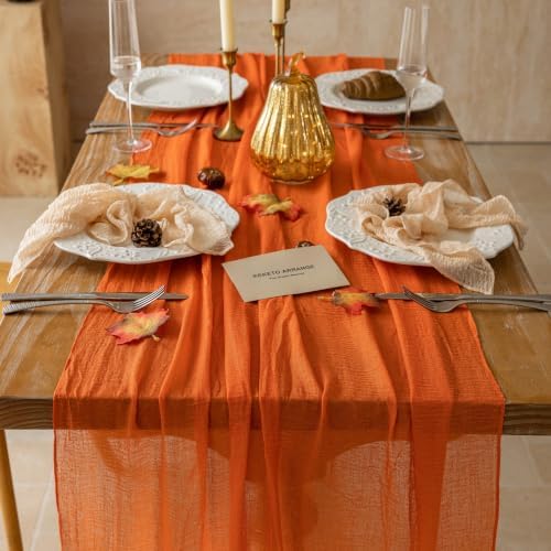 Orange Fall Table Runner Cheesecloth 120 Inch Thanksgiving Home Decorations - Image 4