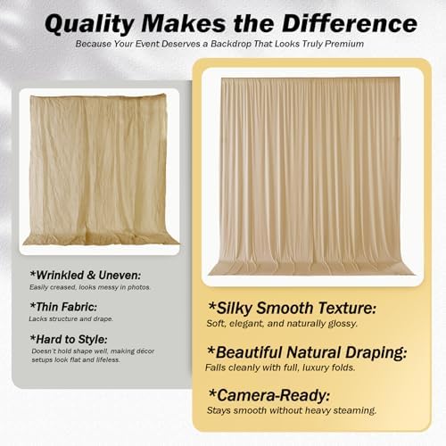 30x12 ft Champagne Backdrop Curtains for Weddings, Birthdays and Photos - Image 3