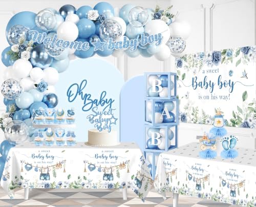 Blue Boy Baby Shower Decorations, Welcome Baby Boy Balloon Arch Kit - Image 3