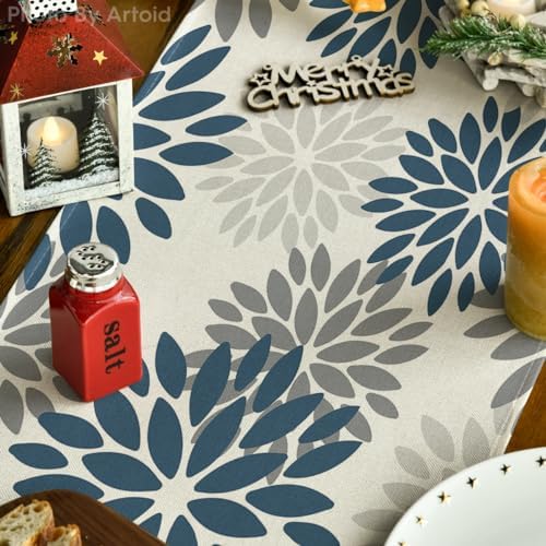 Artoid Mode Dahlia Aqua Floral Pinnata Flower Winter Table Runner, Seasonal Summer Holiday Kitchen Dining Table Decoration for Home Party Decor 13x90 Inch - Image 3