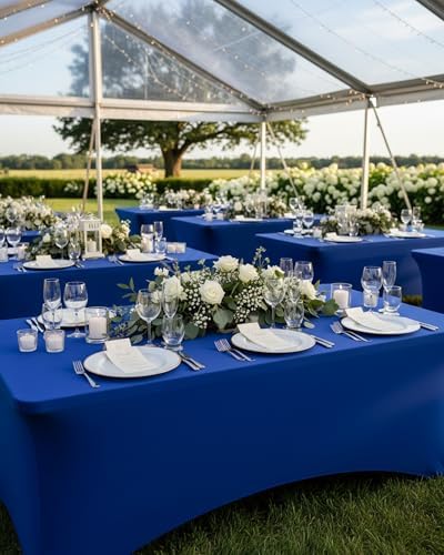 Fixwal 6 Pack 6FT Royal Blue Tablecloth Rectangle Spandex Table Cover - Image 2