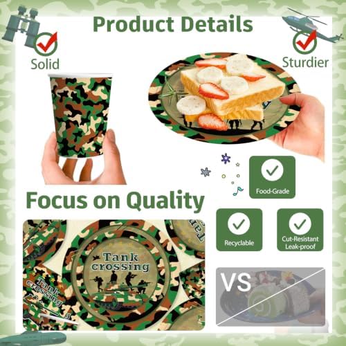 198Pcs Yingoto Army Birthday Party Decorations Tableware Set, Serves 25 - Image 4