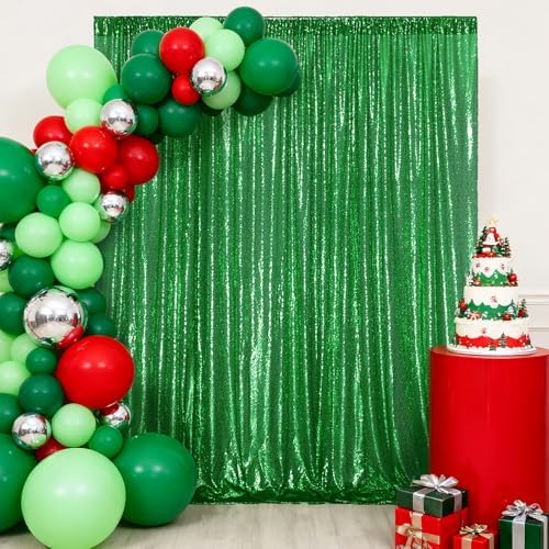 Poise3EHome 8FT x 10FT Green Sequin Photography Backdrop Curtain for Party Decoration, Green - Image 3