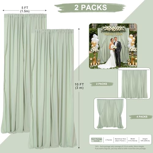 Pea Green Backdrop Curtains 10ftx10ft Garden Polyester Photo Drapes - Image 3