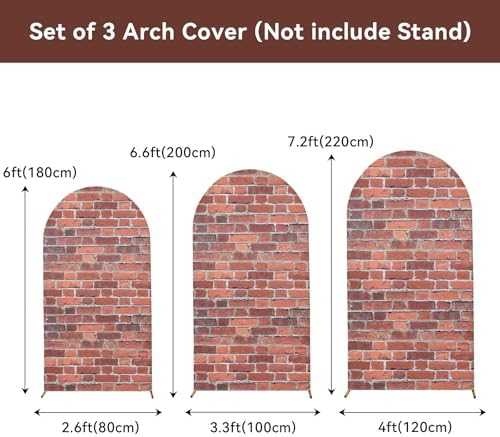 Set of 3 Arch Backdrop Cover Red Brick 7.2ft 6.6ft 6ft Spandex Wrinkle Free Fitted Arch Background Cover Farmhouse Style Top Chiara Arch Cover for Wedding Birthday Party Photography Arch Background - Image 4