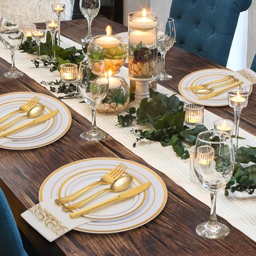 Goodluck 350 Pcs Gold Dinnerware Sets for 50 Guests, Disposable Plate Sets - Image 6