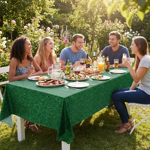 NatNarr 3 Pack Green Grass Field Plastic Tablecloth, Golf Table Cloth - Image 4