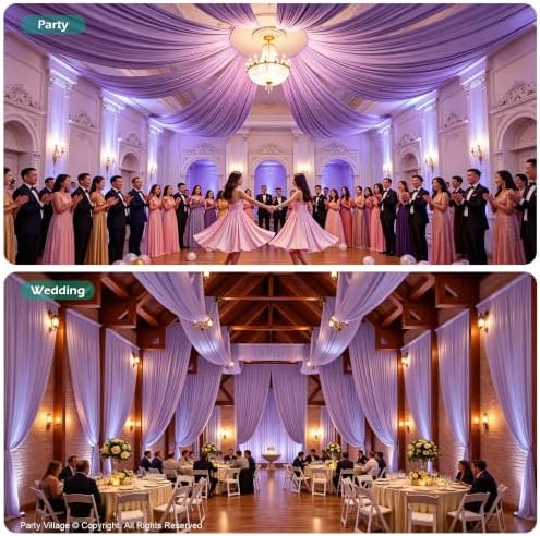 2 Panels 5ft(W) x 20ft(L) Light Purple Ceiling Drapes for Wedding Parties - Image 6