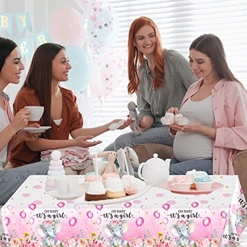 3 Pack Elephant Baby Shower Decorations - Plastic Tablecloth Table Cover Backdrop for Boy Girl Gender Party Supplies, 54 x 108 Inch, Pink - Image 7