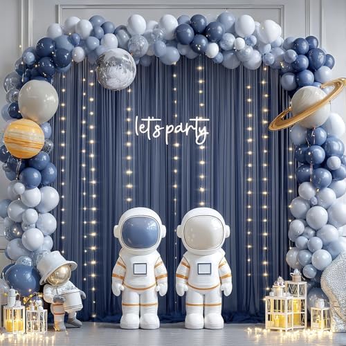 30×10ft Navy Blue Tulle Backdrop Curtain with Lights String for Parties, Sheer Photo Backdrop Curtains for Wedding Party Photography Background - Image 4