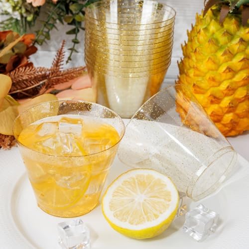 I00000 100 Pcs Gold Plastic Cups, 9 oz Hard Gold Glitter Disposable Cups - Image 5