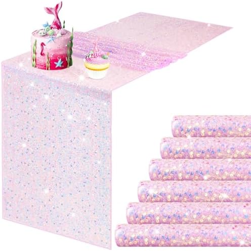 Remagr 6 Pcs Iridescent Mermaid Sequin Table Runner, Pink by Remagr