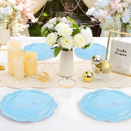 96 Pcs Light Blue Paper Plates and Napkins Party Supplies Serve 24 Guests - Image 3