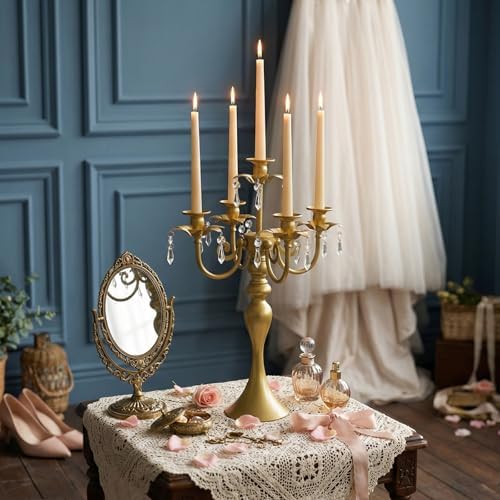 20.3'' Tall 5 Arm Silver Candelabra Centerpiece for Table, Metal Candelabra Candle Holder, Retro Candelabra Table Centerpieces for Party, Events, Home, Wedding Decor (4, Pure Gold, 5 arm) - Image 5
