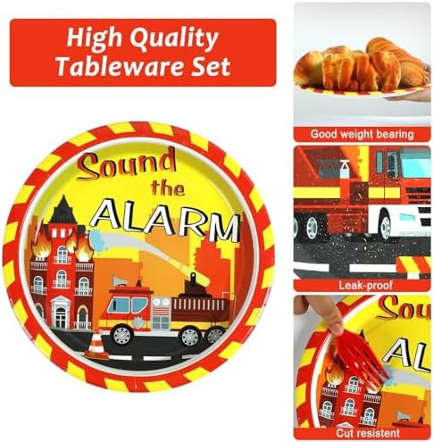 100 Pcs Firetruck Birthday Party Decorations Fireman Plates and Napkins for Firefighter Party Supplies Fire Truck Birthday Theme Disposable Dinnerware Set for Kids Fireman Party Favors Serve 25 - Image 4