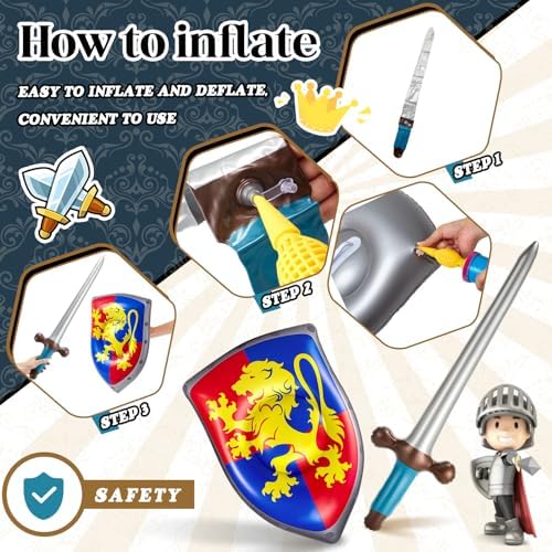 Poen 4 Pcs Inflatable Sword and Shield Medieval Knight Party,Lion - Image 3