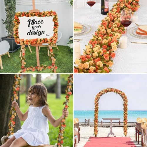 2 Pcs 16.5Ft Flower Garland Rose Vines, Orange Floral Garland Flower Vines - Image 7