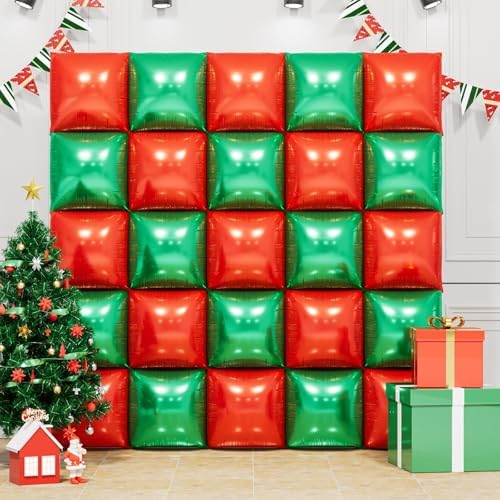 25PCS Green Red Square Foil Balloons Wall Backdrop by FEYG
