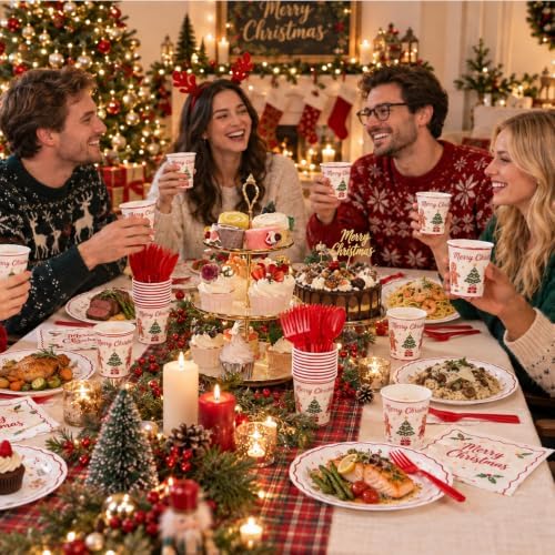 Goodluck 350 Pcs Christmas Paper Plates Napkins Cups Cutlery Party Set - Image 5