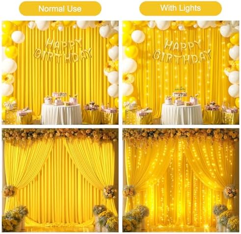 Yellow Backdrop Curtains with Lights for Parties,10x10FT Wrinkle Free Wedding Photo Backdrop Light Tulle Curtains for Baby Shower Birthday Ceremony Reception Home Party Decorations-5ft x 10ft - Image 3