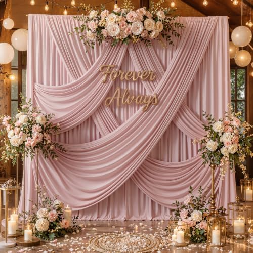 20ft x 12ft Dusty Pink Backdrop Curtains for Parties, Wrinkle Free 4 Panels Photo Backdrop Drapes Back Drop Cloth for Wedding Birthday Photography Background Decor by CO-AVE