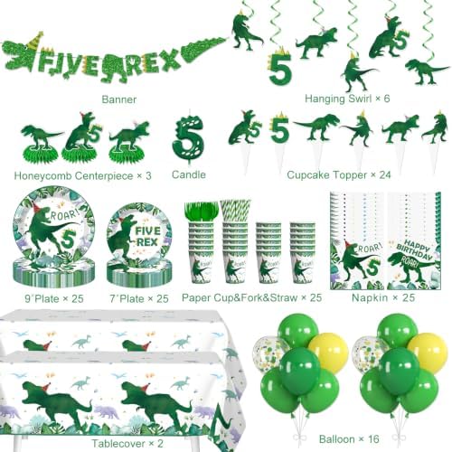 209pcs Dinosaur Birthday Decorations 5 for Boys, Serves 25 - Image 2