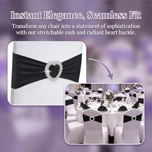 150 Pieces Chair Sashes & Bows - Stretch Spandex Chair Cover Band with Buckle for Wedding, Hotel Banquet, Birthday Party & Home Bulk Decorations(Black) - Image 3