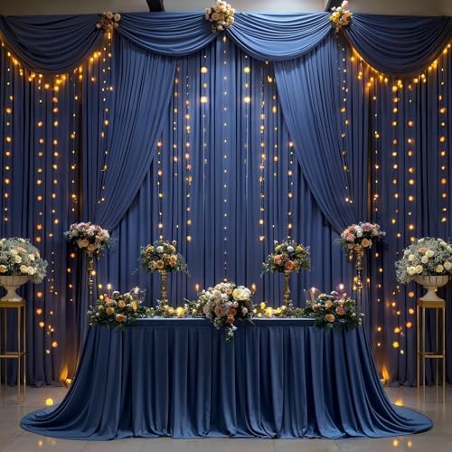 Navy Blue Backdrop Curtains with Lights for Parties,10x10FT Wrinkle Free Wedding Photo Backdrop Curtains for Baby Shower Birthday Graduations Home Party Decorations-5ft x 10ft - Image 4