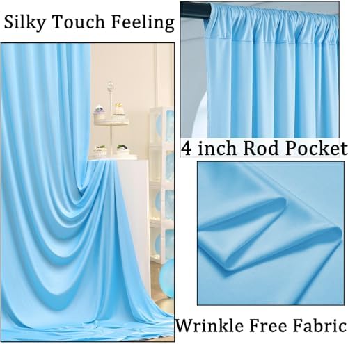 40ftx10ft Wrinkle Free Baby Blue Backdrop Curtains for Parties, 8 Panels Thick Polyester Backdrop Drapse for Weddings Birthday Photography Background Curtains - Image 2