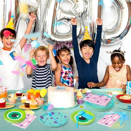 Monster Birthday Party Supplies - 96pcs Paper Plates Napkins Plastic Forks Kids Girl Boy Little Birthday Party Table Decorations Monster Themed Disposable Cake Tableware Set for 24 Guests - Image 6