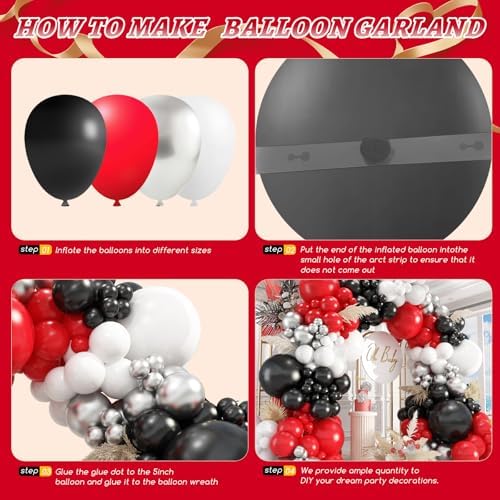 412Pcs Red Black and White Balloon Garland Arch Kit,18 12 10 5 Inch Different Size Red Black White Balloons for Shower Birthday New Year Graduation Wedding Racing Car Poker Party Decorations - Image 3