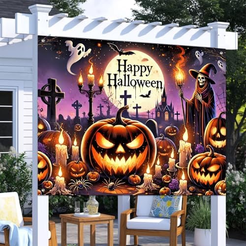 BlissYard Halloween Backdrop Moonlit Cemetery Scene 8x6ft - Image 5