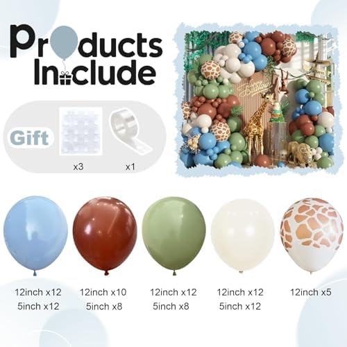 Sage Green Brown Balloon Arch Garland Kit, Olive Green Cream Nude Safari Balloons Brown Coffee Beige Light Blue Giraffe Print Balloons for Jungle Hunting Woodland Birthday Baby Shower Wild Decorations - Image 2