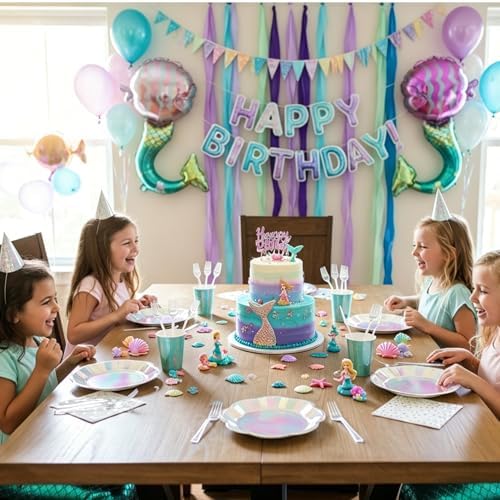 100pcs Iridescent Party Plates and Napkins | 25 7inch Dessert Plates | 25 9inch Disposable Plates | 25 Napkins | 25 Forks Holographic Party Supplies for Mermaid Birthday Wedding Bridal Shower Party - Image 6