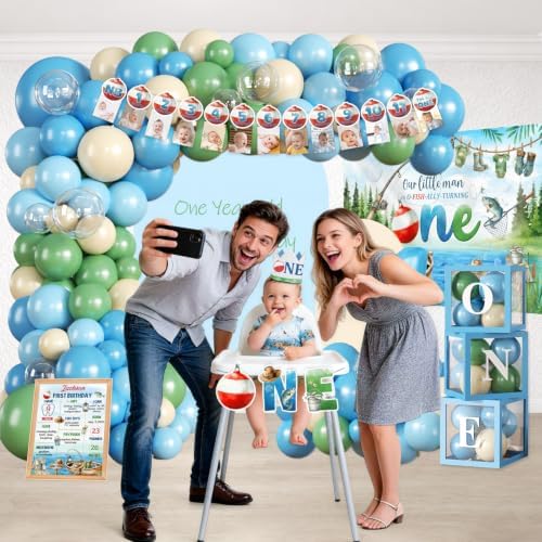 263PCS Fexivo Blue Green Ofishally One Birthday Decorations, 25 Guests - Image 4