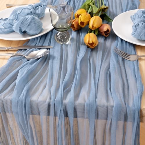 Dusty Blue Fall Cheesecloth Table Runner Boho Dinning Kitch Decor 10ft by MLMC