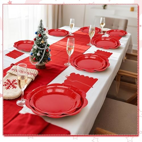96 Pcs Red Paper Plates and Napkins Set Party Supplies Serve for 50 Guest - Image 6