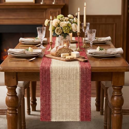 Artoid Mode Red Farmhouse Rustic Paper Braided Table Runner, Seasonal Christmas Woven Kitchen Dining Table Decoration for Home Party Decor 12x108 Inch - Image 2