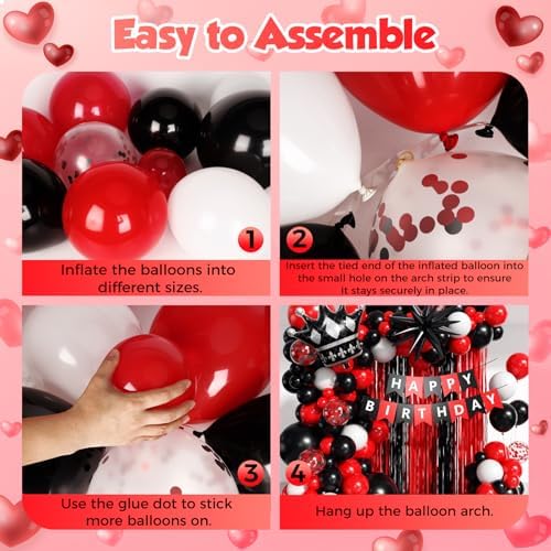 Red and Black Birthday Party Decorations 152Pcs, Red Black White Balloons Arch Kit with Banner Fringe Curtains for 16th 18th 21st 24th 32th 40th 50th 60th Birthday Decorations for Men - Image 3