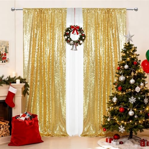 PartyDelight Gold Sequin Backdrop Curtains 2x8ft 2 Panels - Image 4