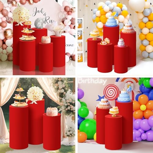 SaitiMade Set of 3 - Red Cylinder Pedestal Stand Covers - Image 6
