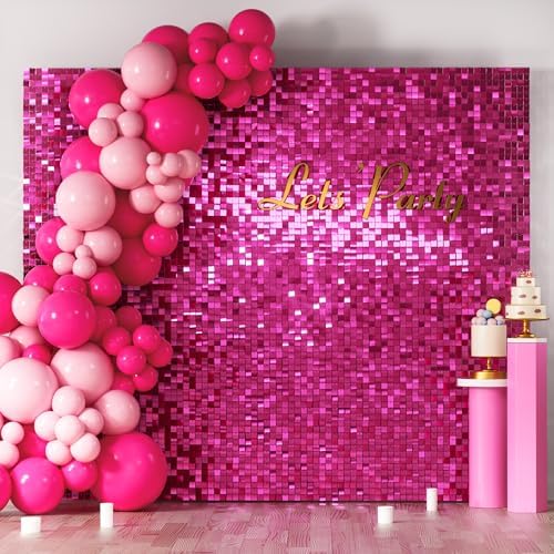 COKAOBE LiteGrid Series Shimmer Wall Backdrop - 36Pcs Hot Pink by COKAOBE