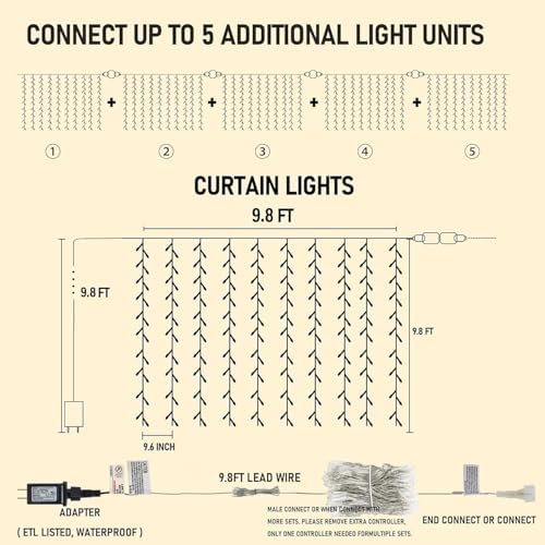 Dazzle Bright 300 LED Curtain Lights, Plug in Fairy Curtain Lights for Bedroom, Christmas Hanging String Lights Outdoor for Window Backdrop Wall Wedding Patio Indoor Dorm Party Decor, Warm White - Image 2
